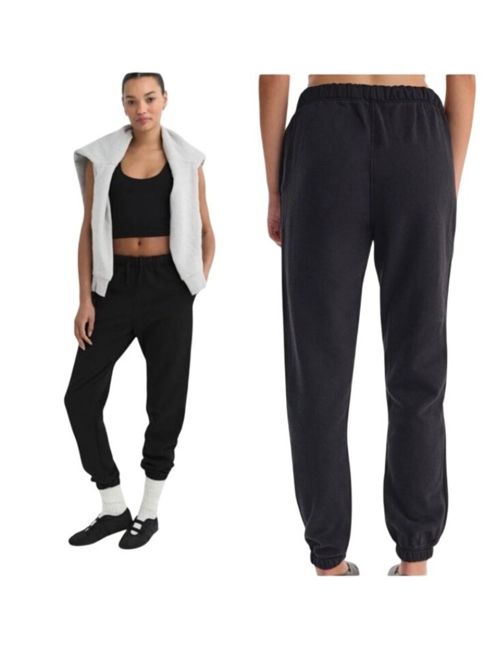 Mate The Label Organic Fleece Relaxed Pocket Sweatpants Joggers Black Size Small